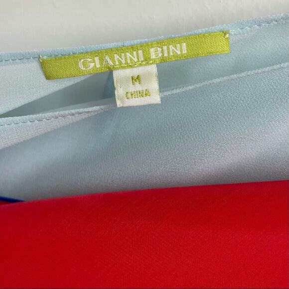 Gianni Bini Color Block Top Blouse Red Light Blue Short Sleeve - Picture 4 of 4